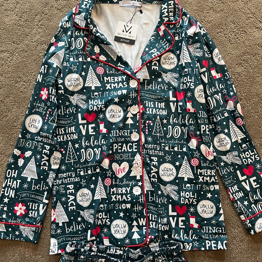 Michelle Mae Green and White Christmas Pajama Set
